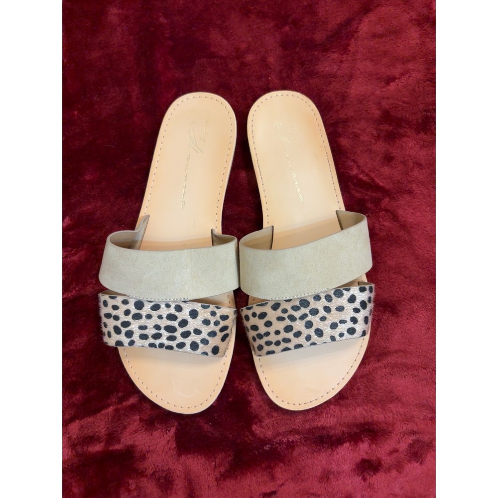 Vintage Havana Womens Cheetah Calf Hair Suede Slide Sandals Tan Animal Print 7.5